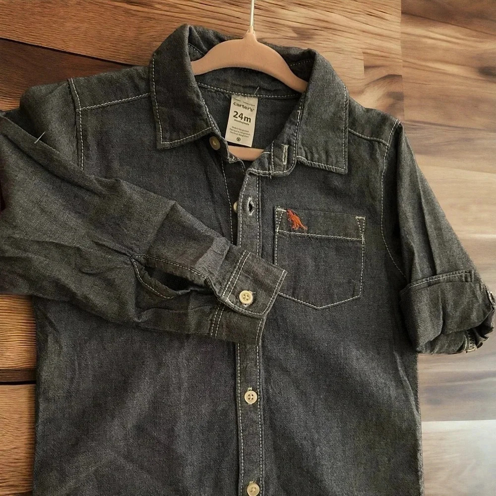 2-Piece Chambray Button-Front & Schiffli Pant Set - Toddler Boy 24m - Picture 4 of 8